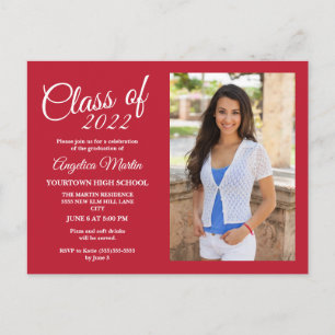 Class of 2022 Modern Chic Red Graduation Photo  Postcard