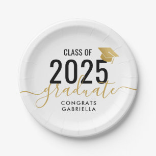 Class of 2022 Modern Gold and Black Graduation Paper Plate