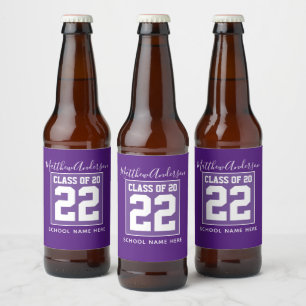 Class of 2022 Modern Royal Purple Graduation Beer Bottle Label