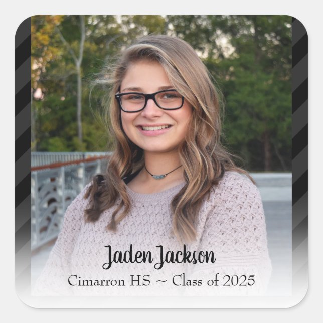 Class of 2022 One Photo Gray and Black Square Sticker (Front)