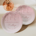 Class of 2022 Pink Glitter Drip Graduation Party Paper Plate<br><div class="desc">These chic,  elegant graduation party paper plates feature a sparkly pink faux glitter drip border and pink ombre background. Personalise them with the graduate's name in rose handwriting script,  with the word "Congratulations" above and the class year below in sans serif font. Ideal for high school or college graduation.</div>