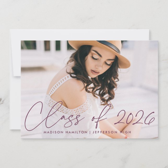Class of 2022 Purple Script Graduation Party Invitation (Front)