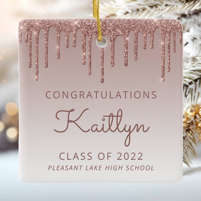 Class of 2022 Rose Gold Glitter Photo Graduation Ceramic Ornament (Creator Uploaded)