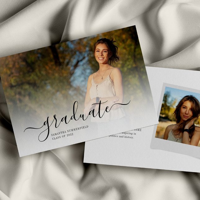 Class of 2022 Script Overlay Two Photo Graduation  (Graduation 2024 Photos Script Thank You Card)