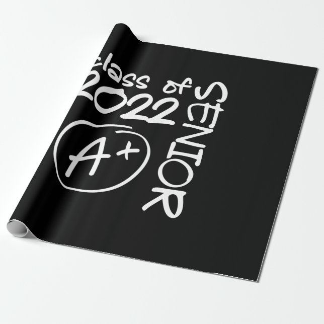 Class Of 2022 Senior A+ Graduation Wrapping Paper (Unrolled)