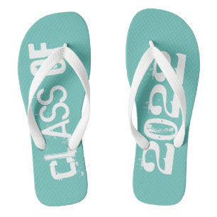 Class of 2022 Senior Graduate Teal White  Flip Flops