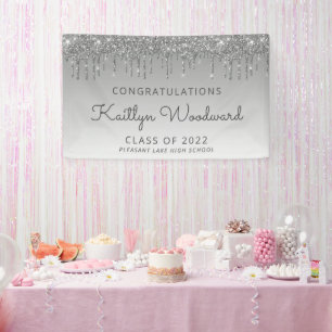 Class of 2022 Silver Glitter Drip Graduation Banner