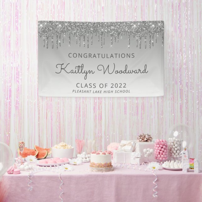 Class of 2022 Silver Glitter Drip Graduation Banner (Party)