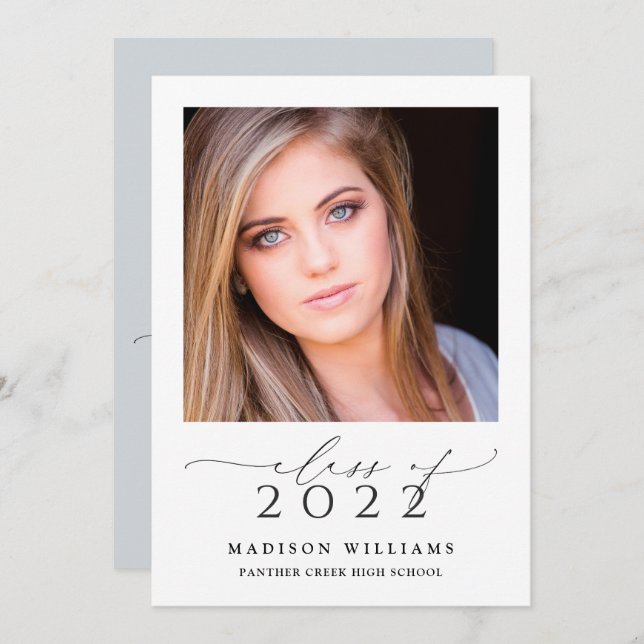 Class of 2022 Simple Blue 2 Photo Graduation Invitation (Front/Back)