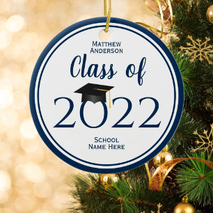 Class of 2022 Simple Elegant Navy Blue Graduation Ceramic Tree Decoration