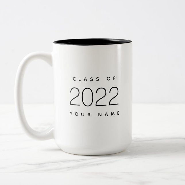 Class of 2022 Simple Modern Custom Black and White Two-Tone Coffee Mug (Left)