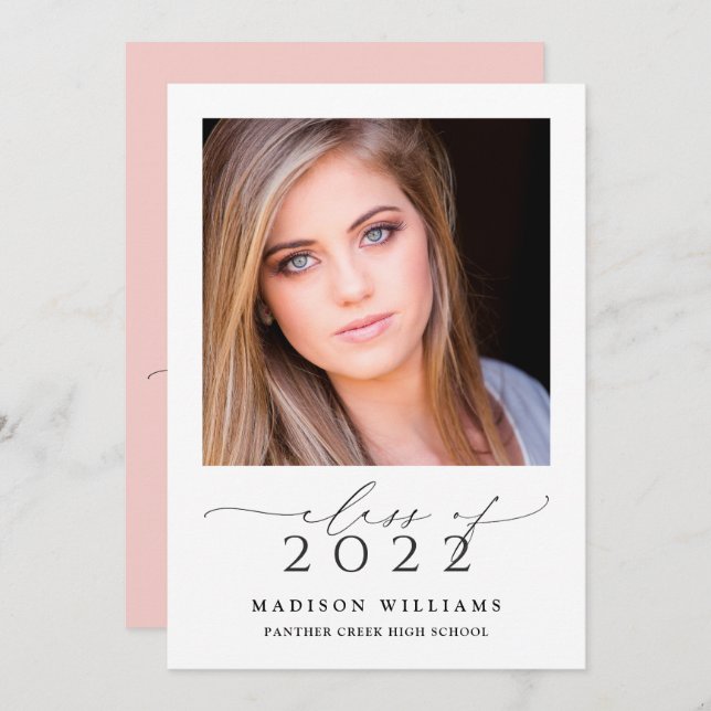 Class of 2022 Simple Pink 2 Photo Graduation Invitation (Front/Back)