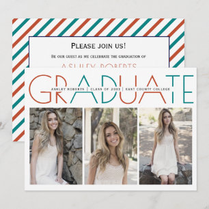 Class of 2022 terracotta and teal graduation photo invitation