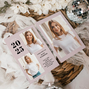 Class of 2022   Three Photo Blush Pink Grad Party Invitation