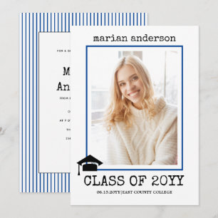 Class of 2022 typewriter blue graduation photo invitation