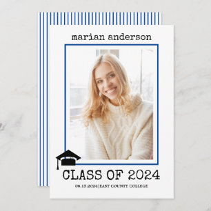 Class of 2022 typewriter blue graduation photo invitation