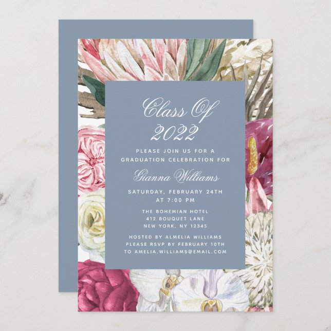Class of 2022 Watercolor Graduation Floral Invitation (Front/Back)