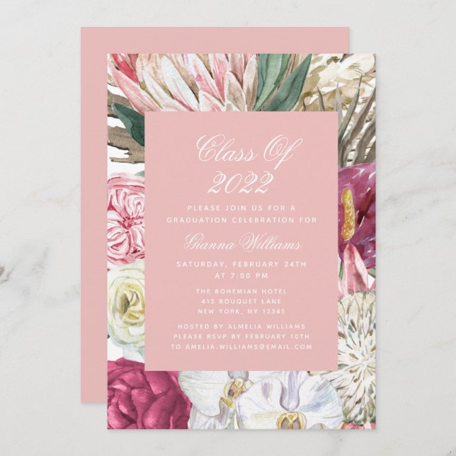 Class of 2022 Watercolor Graduation Floral Invitation (Front/Back)