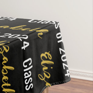 Class of 2023 and Graduate's Name Black White Gold Tablecloth