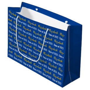 Class of 2023 and Graduate's Name Blue White Gold Large Gift Bag
