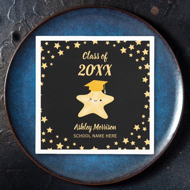 Class of 2023 Black and Gold Star Graduation Party Napkin (Creator Uploaded)