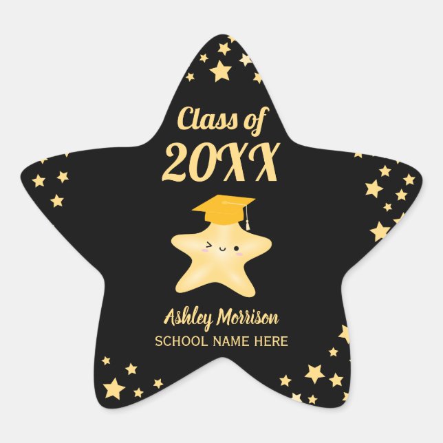 Class of 2023 Black and Gold Stars Graduation Star Sticker (Front)