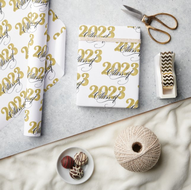 Class of 2023 Black and Gold Typography Graduation Wrapping Paper (Crafts)