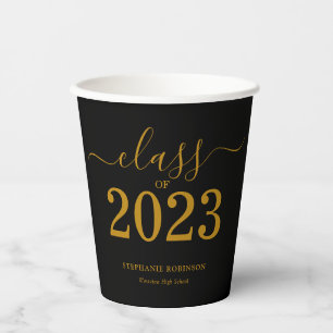 Class of 2023 Black Gold Graduation Paper Cups