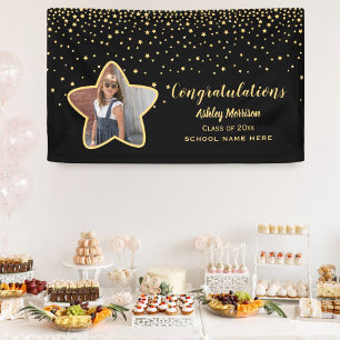 Class of 2023 Black & Gold Stars Photo Graduation Banner