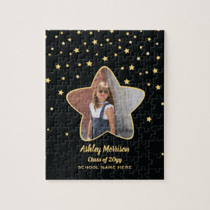 Class of 2023 Black & Gold Stars Photo Graduation Jigsaw Puzzle