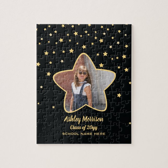 Class of 2023 Black & Gold Stars Photo Graduation Jigsaw Puzzle (Vertical)
