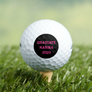 Class of 2023 Black Pink Text Graduation College Golf Balls