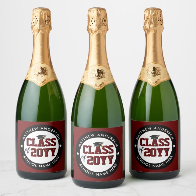 Class of 2023 Burgundy Graduate Graduation Party Sparkling Wine Label (Bottles)