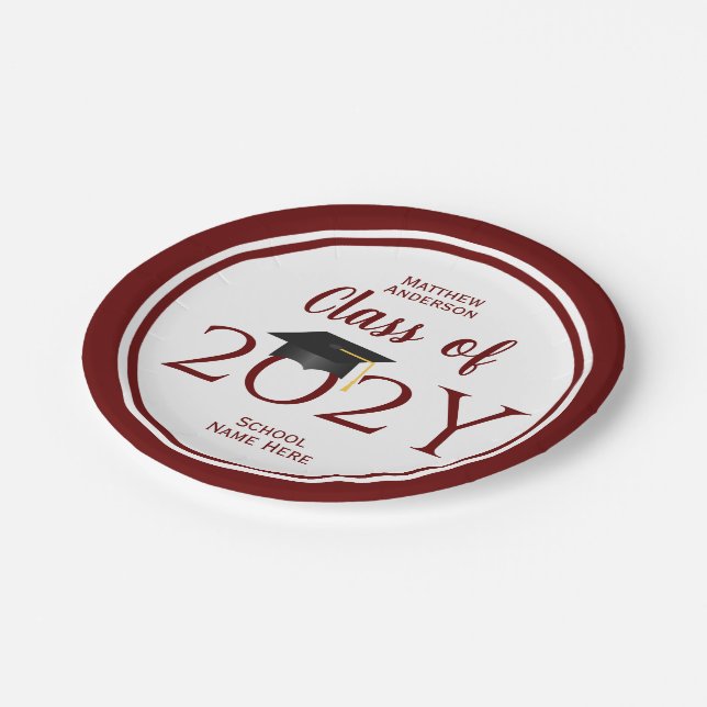Class of 2023 Burgundy Red Graduate Graduation Paper Plate (Angled)