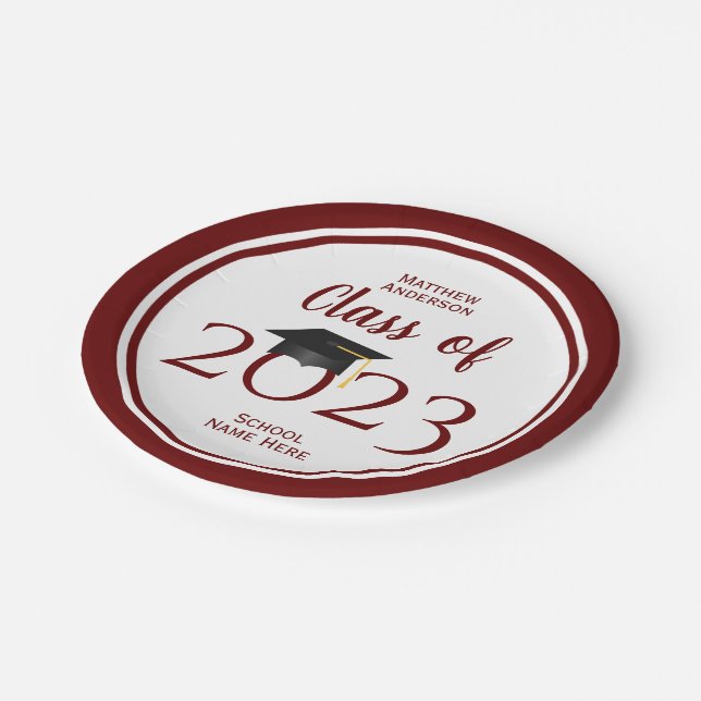 Class of 2023 Burgundy Red Graduate Graduation Paper Plate (Angled)