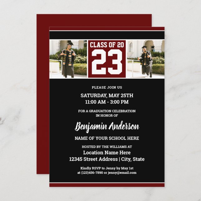 Class of 2023 Burgundy Red Graduation Photo Invitation (Front/Back)