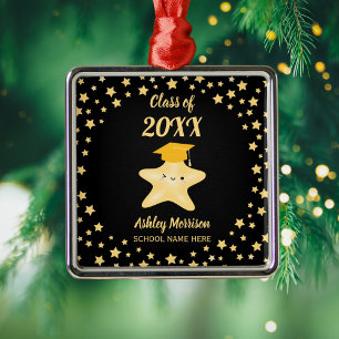 Class of 2023 Cute Black and Gold Star Graduation Metal Tree Decoration