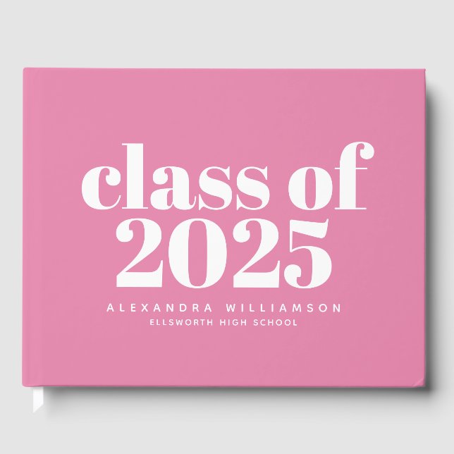 Class of 2023 Cute Modern Pink Personalised   Guest Book (Front)