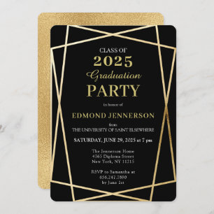 Class of 2023 Elegant Black Gold Geometric  Invitation