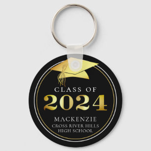 Class of 2023 Elegant Black Gold Personalized Key Ring