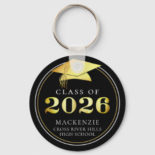 Class of 2023 Elegant Black Gold Personalized Key Ring