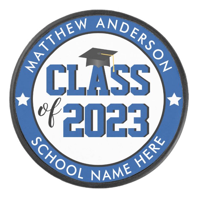 Class of 2023 Elegant Blue Graduate Graduation Hockey Puck (Front)