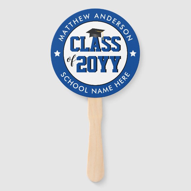 Class of 2023 Elegant Blue Graduation Party Hand Fan (Front)