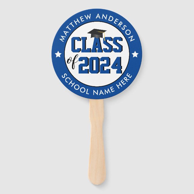 Class of 2023 Elegant Blue Graduation Party Hand Fan (Front)