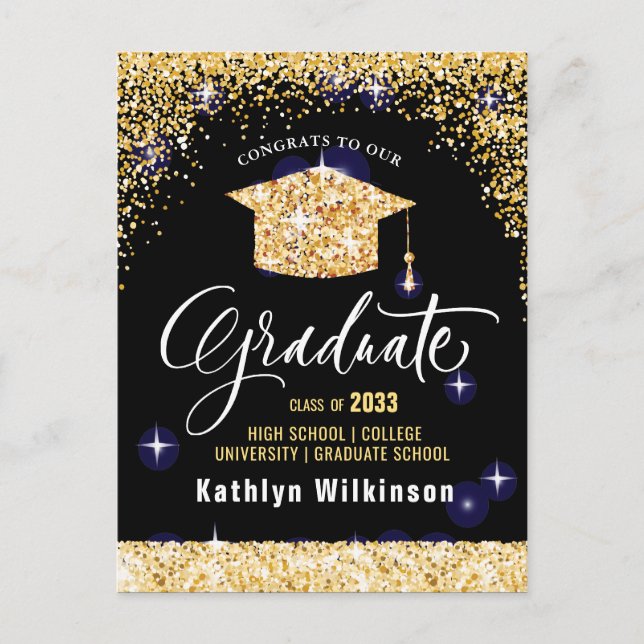 Class of 2023 Elegant Modern Gold Glitter Sparkly  Postcard (Front)