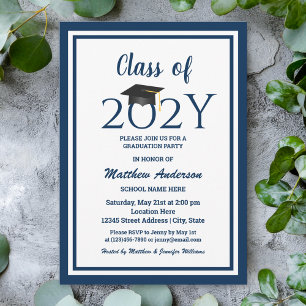 Class of 2023 Elegant Navy Blue Graduation Party Invitation