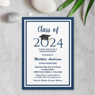 Class of 2023 Elegant Navy Blue Graduation Party Invitation