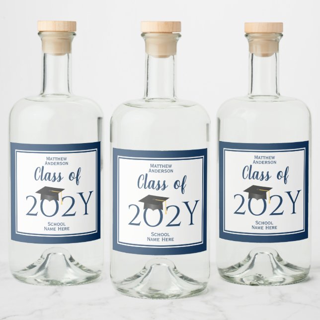 Class of 2023 Elegant Navy Blue Graduation Party Liquor Bottle Label (Bottles)