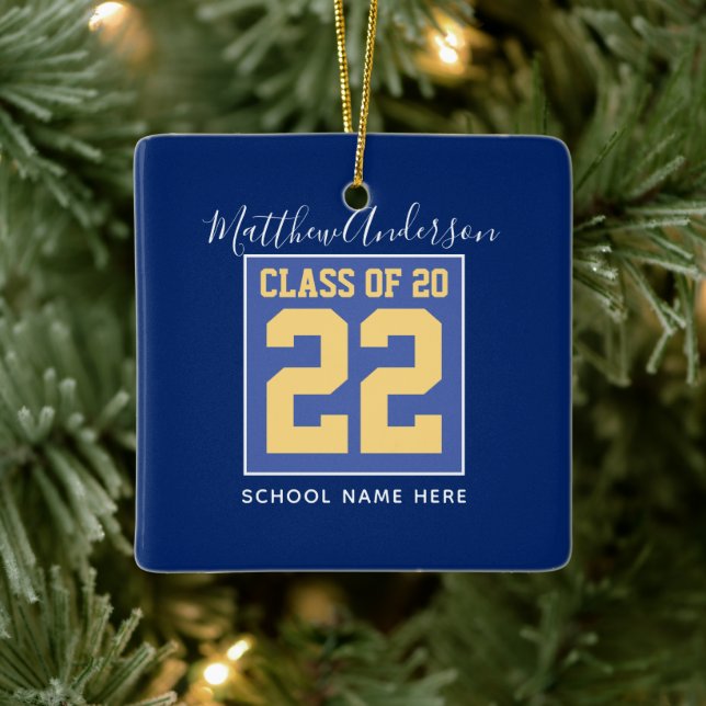 Class of 2023 Elegant Royal Blue Gold Graduation Ceramic Ornament (Tree)