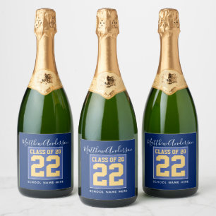 Class of 2023 Elegant Royal Blue & Gold Graduation Sparkling Wine Label